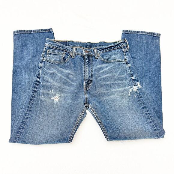 Levi's Men 505 Denim Jeans Dark Wash Rips Throughout SIze 32 x 32 - Picture 4 of 8